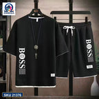 Mash T-Shirt and Shorts Combo Black Boss Vertical Logo product photo | OmegaBD