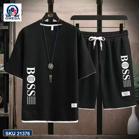 Mash T-Shirt and Shorts Combo Black Boss Vertical Logo product photo | OmegaBD