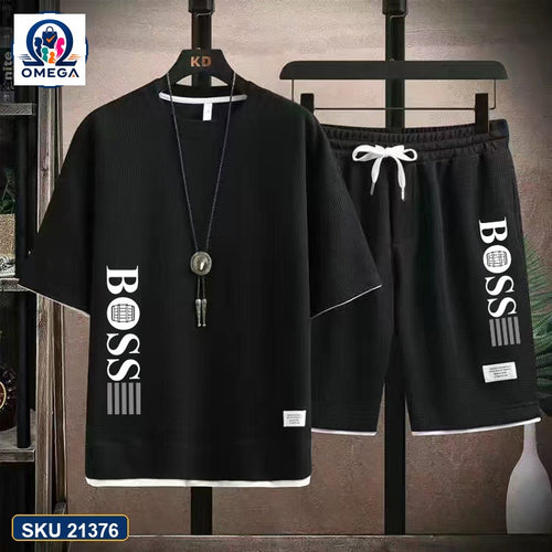 Mash T-Shirt and Shorts Combo Black Boss Vertical Logo product photo | OmegaBD