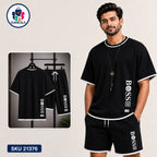 Mash T-Shirt and Shorts Combo Black Boss Vertical Logo Bangladeshi model preview | OmegaBD