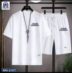Mash T-Shirt and Shorts Combo White Your Design Text product photo | OmegaBD