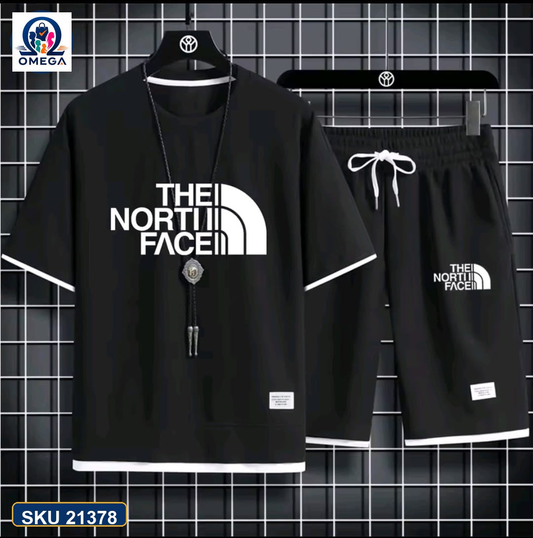 Mash T-Shirt and Shorts Combo Black North Face Text product photo | OmegaBD