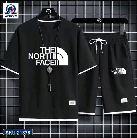 Mash T-Shirt and Shorts Combo Black North Face Text product photo | OmegaBD