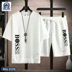 Mash T-Shirt and Shorts Combo White Boss Vertical Logo product photo | OmegaBD