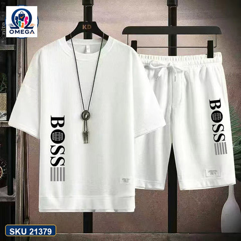 Mash T-Shirt and Shorts Combo White Boss Vertical Logo product photo | OmegaBD