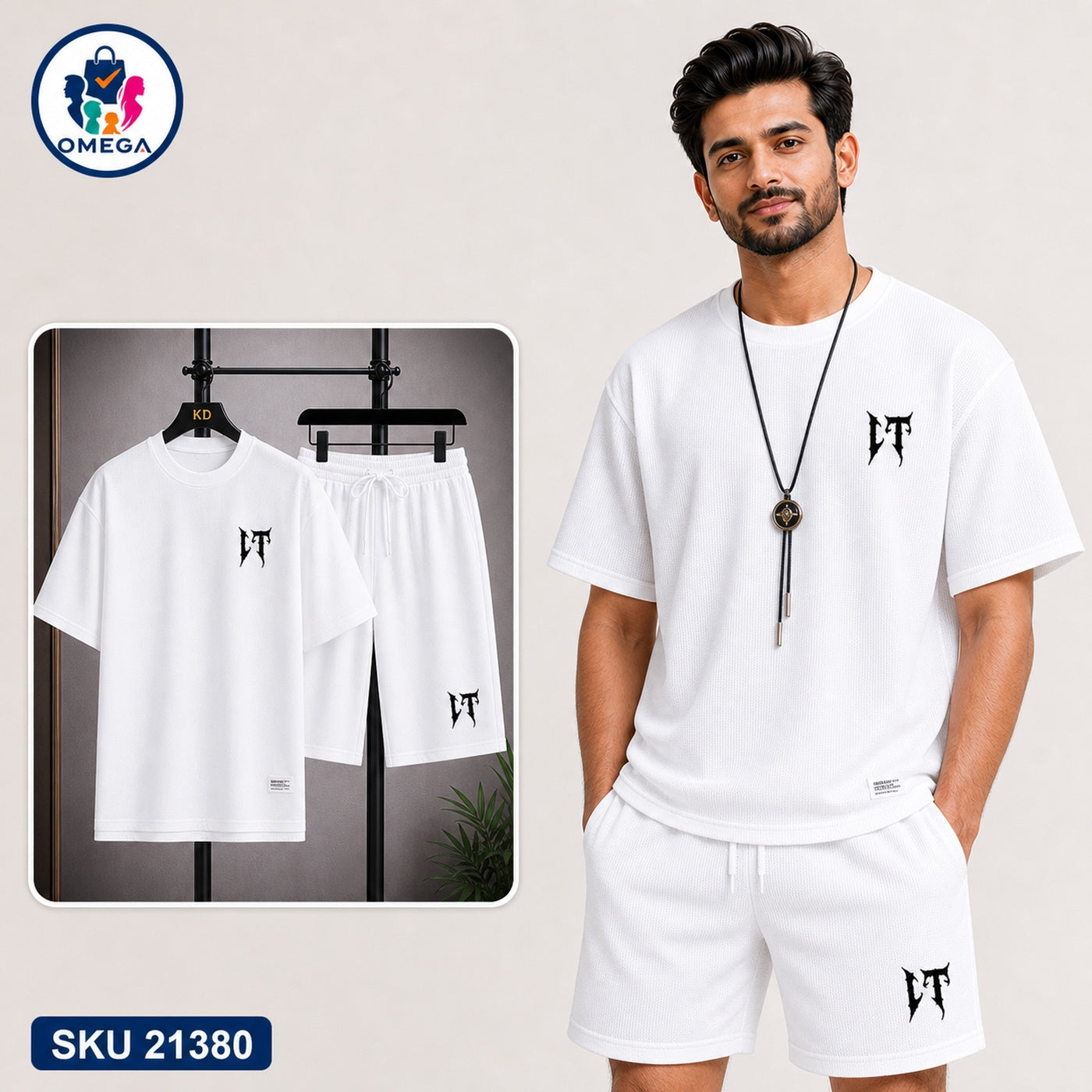 Mash T-Shirt and Shorts Combo White Minimal YT Graphic Bangladeshi model preview | OmegaBD