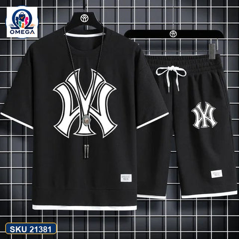 Mash T-Shirt and Shorts Combo Black NY Logo product photo | OmegaBD