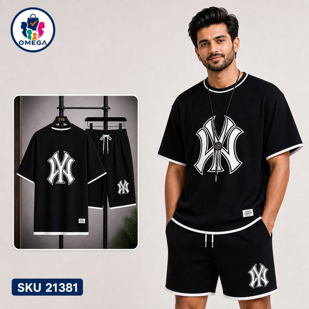 Mash T-Shirt and Shorts Combo Black NY Logo Bangladeshi model preview | OmegaBD