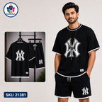 Mash T-Shirt and Shorts Combo Black NY Logo Bangladeshi model preview | OmegaBD