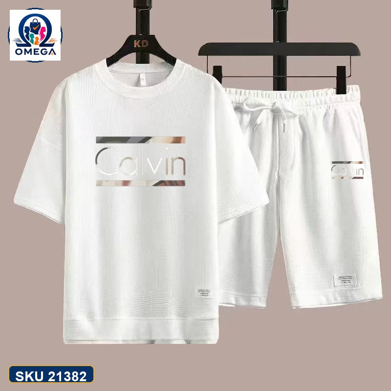 Mash T-Shirt and Shorts Combo White Calvin Text product photo | OmegaBD
