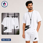 Mash T-Shirt and Shorts Combo White Nike Side Logo Bangladeshi model preview | OmegaBD
