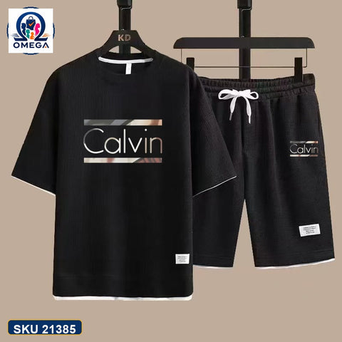 Mash T-Shirt and Shorts Combo Black Calvin Text product photo | OmegaBD
