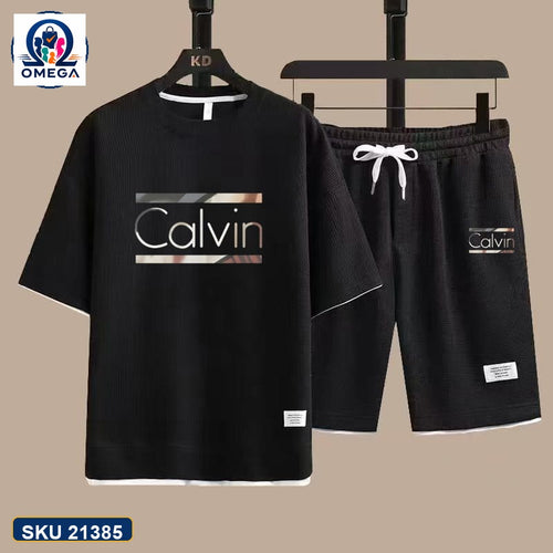 Mash T-Shirt and Shorts Combo Black Calvin Text product photo | OmegaBD