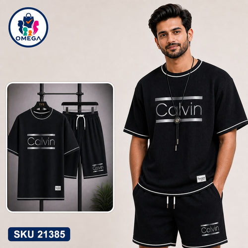 Mash T-Shirt and Shorts Combo Black Calvin Text Bangladeshi model preview | OmegaBD
