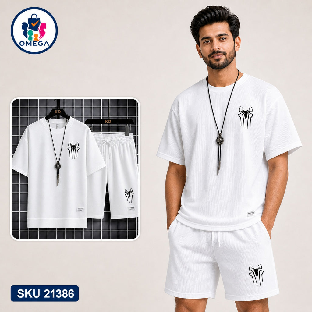 Mash T-Shirt and Shorts Combo White Spider Graphic Bangladeshi model preview | OmegaBD