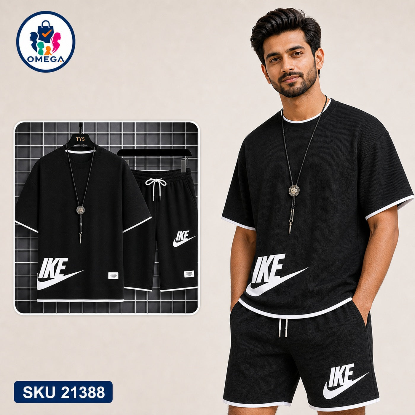 Mash T-Shirt and Shorts Combo Black Nike Side Logo Bangladeshi model preview | OmegaBD