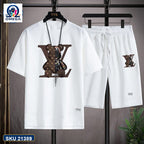 Mash T-Shirt and Shorts Combo White LV Pattern product photo | OmegaBD