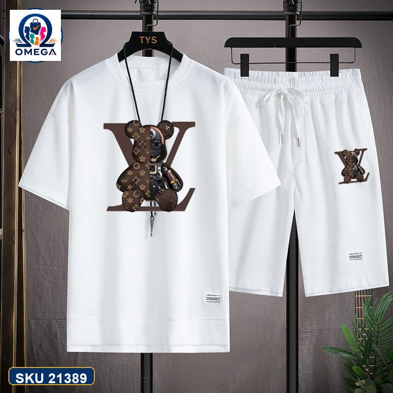 Mash T-Shirt and Shorts Combo White LV Pattern product photo | OmegaBD