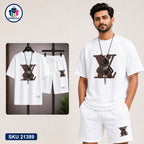 Mash T-Shirt and Shorts Combo White LV Pattern Bangladeshi model preview | OmegaBD