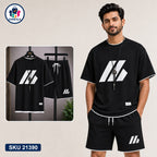 Mash T-Shirt and Shorts Combo Black Triple Stripe Logo Bangladeshi model preview | OmegaBD