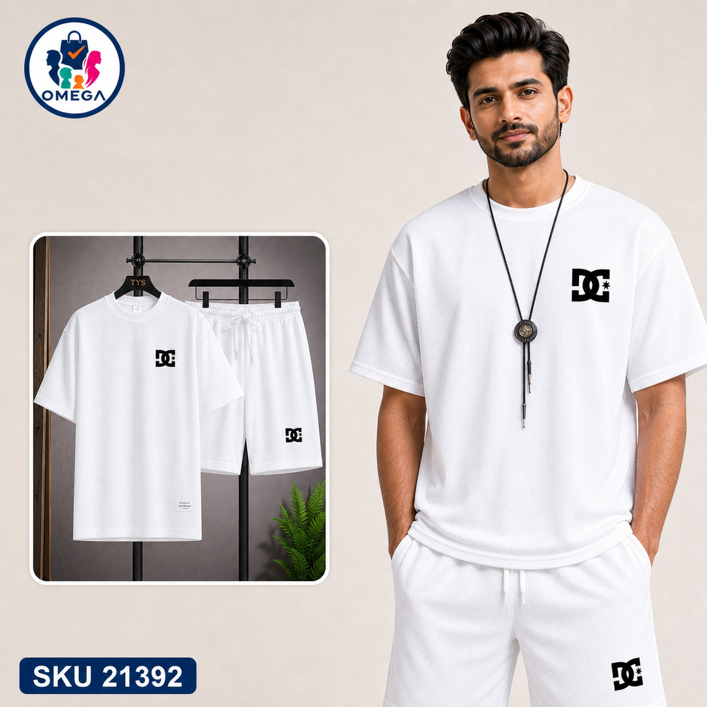 Mash T-Shirt and Shorts Combo White DC Star Logo Bangladeshi model preview | OmegaBD