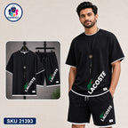 Mash T-Shirt and Shorts Combo Black Lacoste Diagonal Bangladeshi model preview | OmegaBD