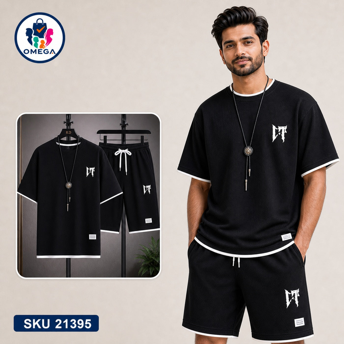 Mash T-Shirt and Shorts Combo Black Minimal YT Graphic Bangladeshi model preview | OmegaBD