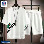 Mash T-Shirt and Shorts Combo White Lacoste Diagonal product photo | OmegaBD