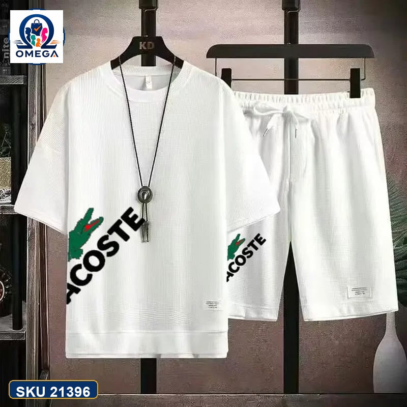 Mash T-Shirt and Shorts Combo White Lacoste Diagonal product photo | OmegaBD