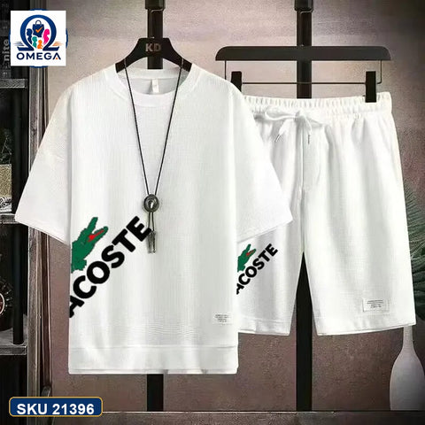 Mash T-Shirt and Shorts Combo White Lacoste Diagonal product photo | OmegaBD