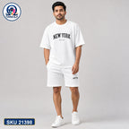 Mash T-Shirt and Shorts Combo White New York Text Bangladeshi model preview | OmegaBD