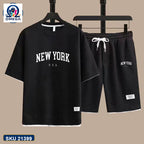 Mash T-Shirt and Shorts Combo Black New York Text product photo | OmegaBD