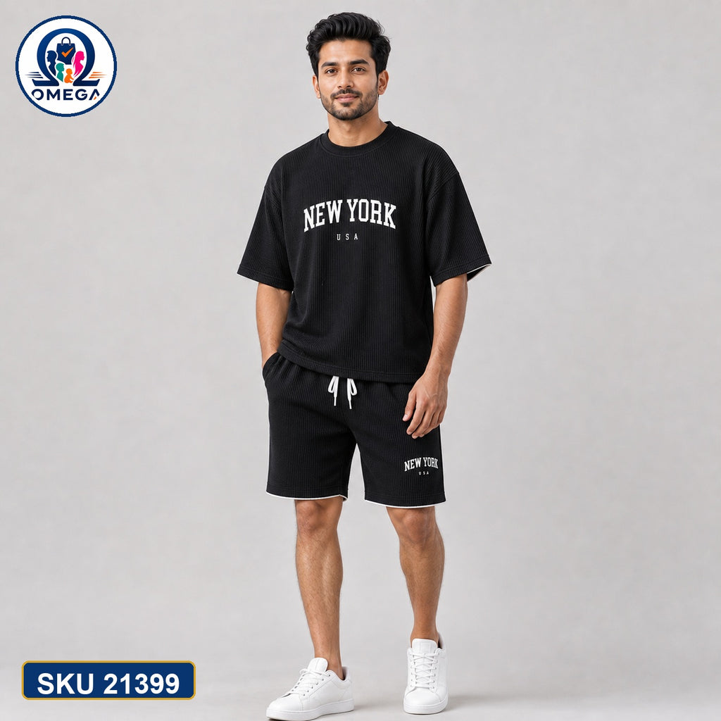 Mash T-Shirt and Shorts Combo Black New York Text Bangladeshi model preview | OmegaBD