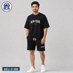 Mash T-Shirt and Shorts Combo Black New York Text Bangladeshi model preview | OmegaBD
