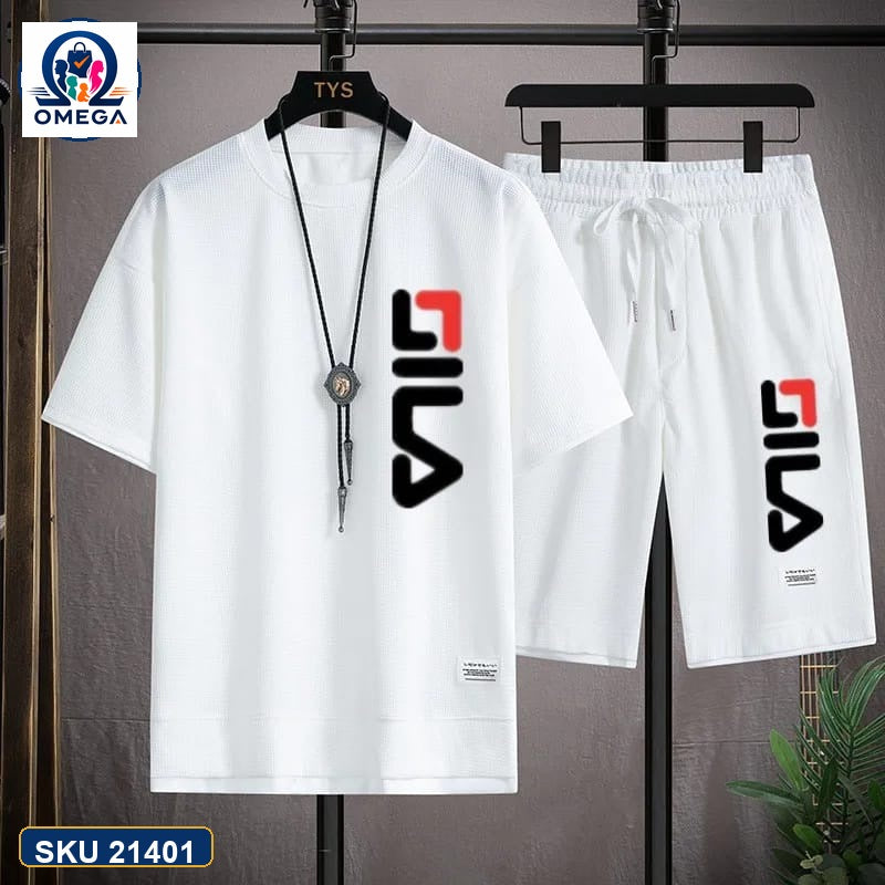Mash T-Shirt and Shorts Combo White Fila Side Logo product photo | OmegaBD