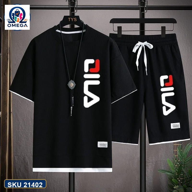 Mash T-Shirt and Shorts Combo Black Fila Side Logo product photo | OmegaBD