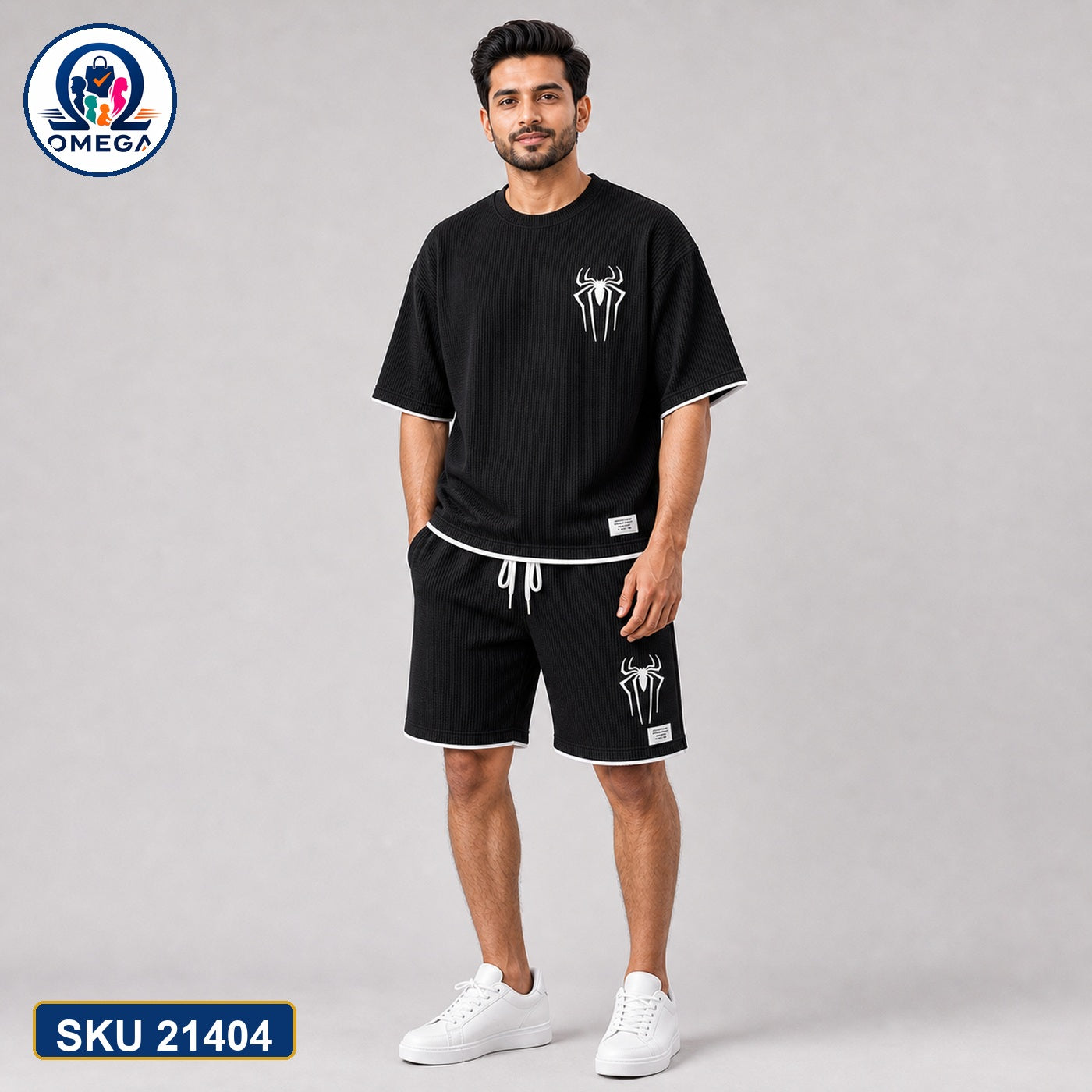 Mash T-Shirt and Shorts Combo Black Spider Graphic Bangladeshi model preview | OmegaBD