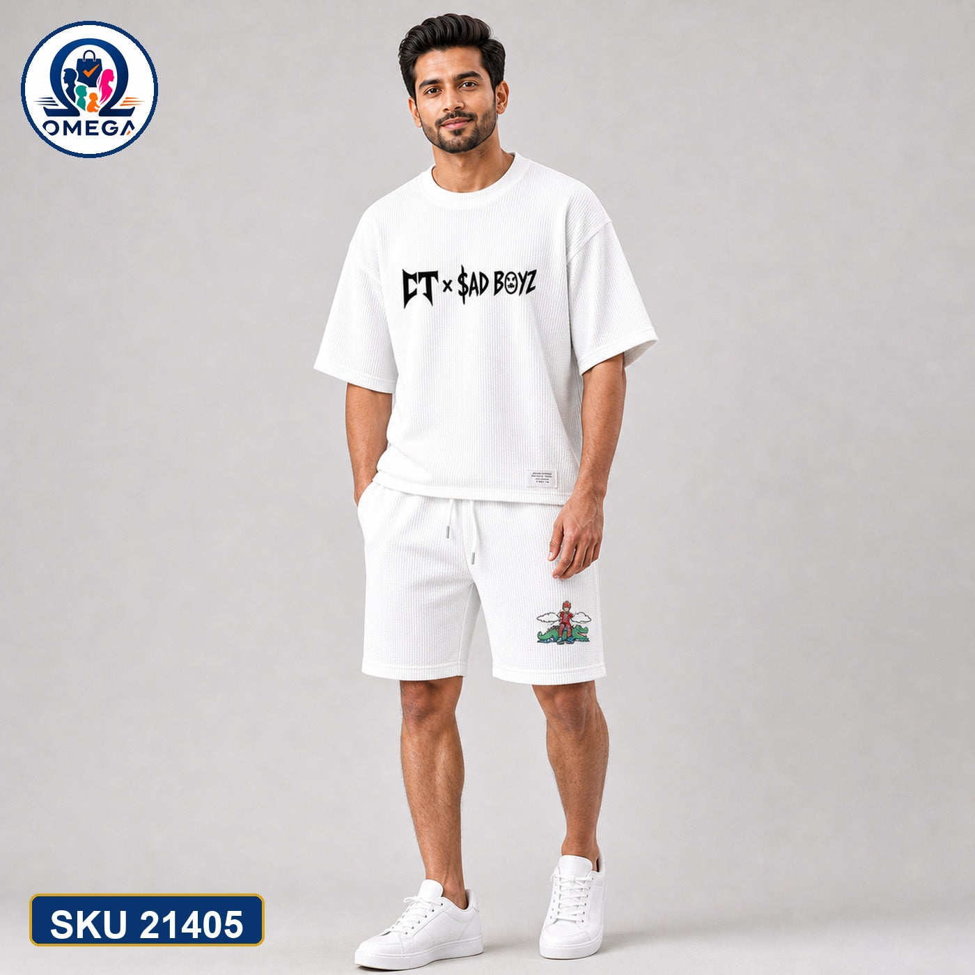 Mash T-Shirt and Shorts Combo White Sad Boy Text Bangladeshi model preview | OmegaBD