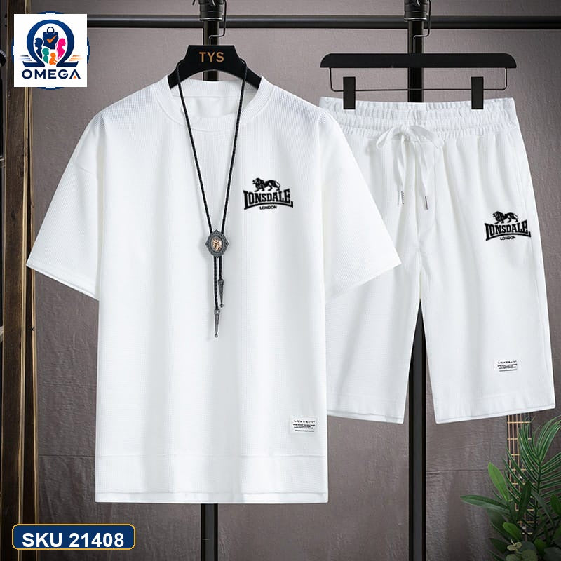 Mash T-Shirt and Shorts Combo White Lonsdale Text product photo | OmegaBD