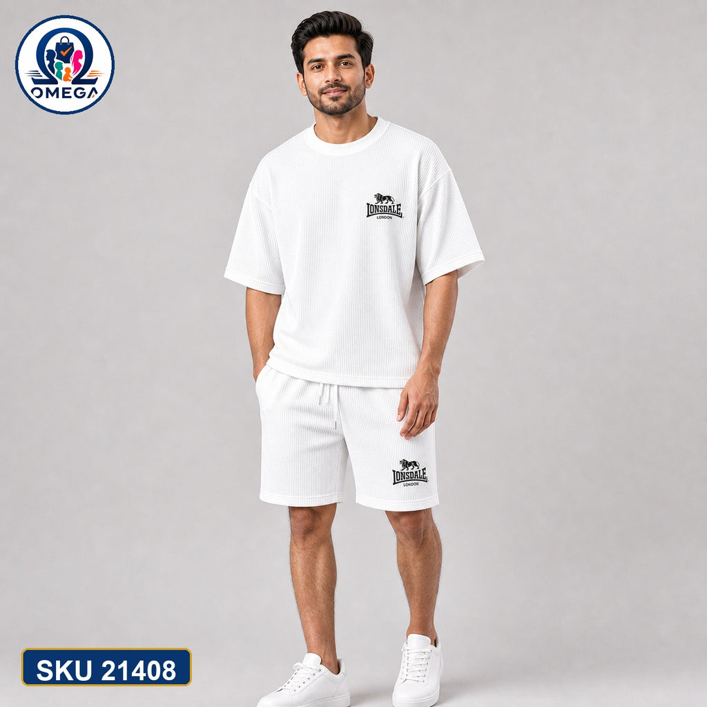 Mash T-Shirt and Shorts Combo White Lonsdale Text Bangladeshi model preview | OmegaBD
