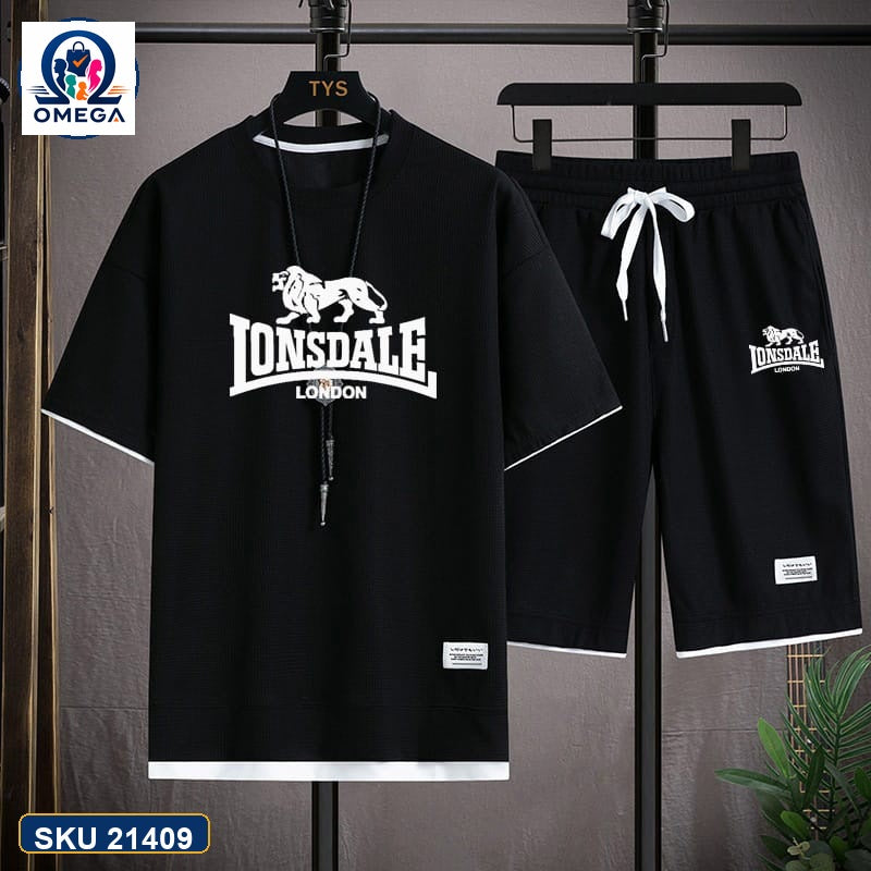 Mash T-Shirt and Shorts Combo Black Lonsdale Text product photo | OmegaBD