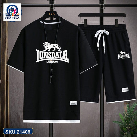 Mash T-Shirt and Shorts Combo Black Lonsdale Text product photo | OmegaBD