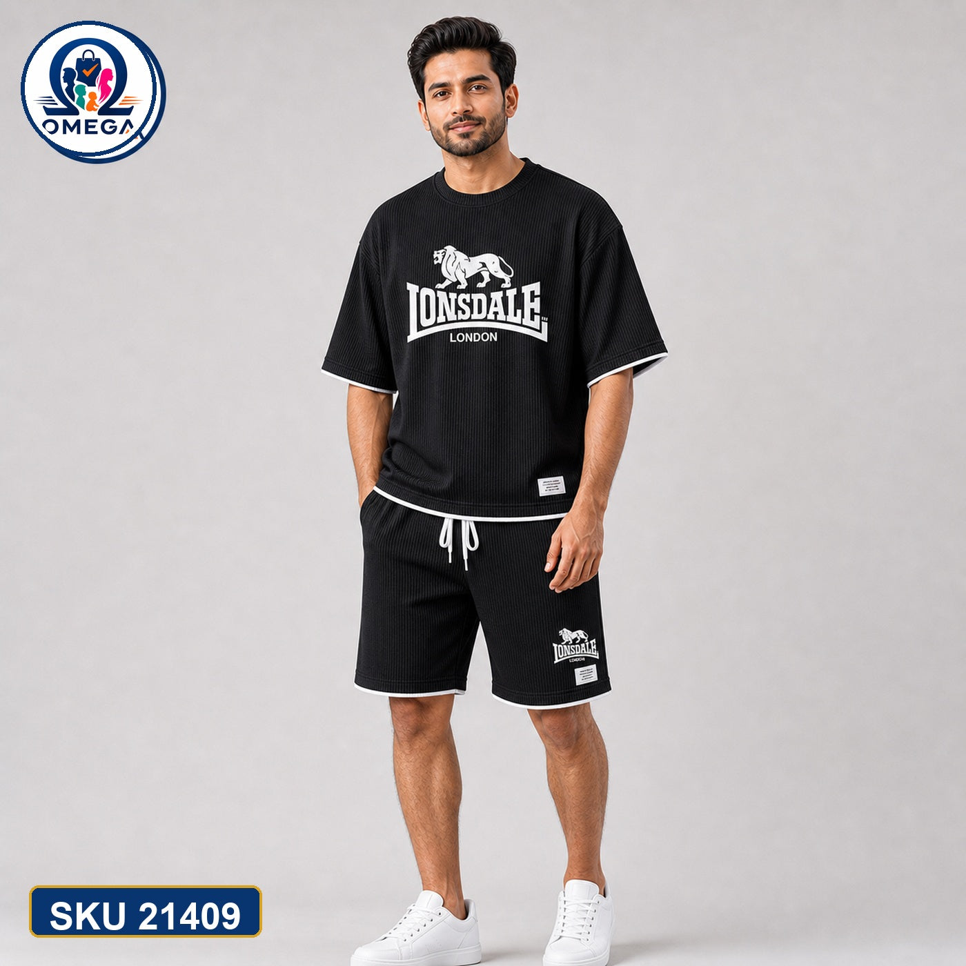 Mash T-Shirt and Shorts Combo Black Lonsdale Text Bangladeshi model preview | OmegaBD