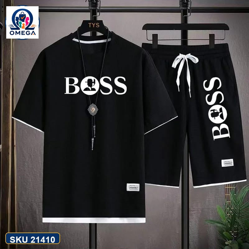 Mash T-Shirt and Shorts Combo Black Boss Vertical Logo product photo | OmegaBD