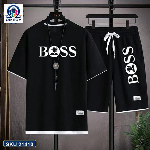 Mash T-Shirt and Shorts Combo Black Boss Vertical Logo product photo | OmegaBD