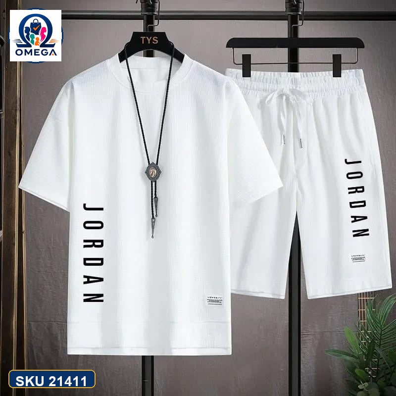 Mash T-Shirt and Shorts Combo White Jordan Vertical Text product photo | OmegaBD