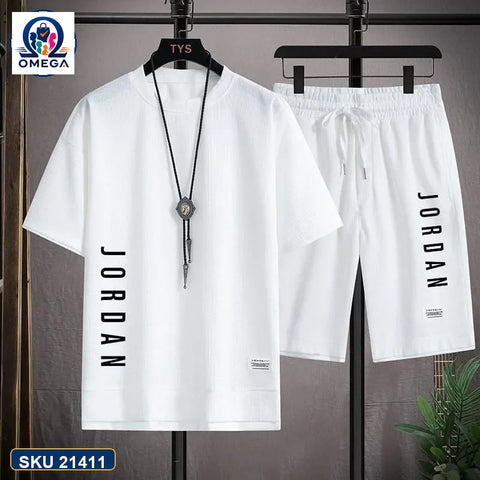 Mash T-Shirt and Shorts Combo White Jordan Vertical Text product photo | OmegaBD
