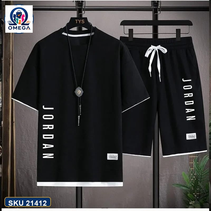 Mash T-Shirt and Shorts Combo Black Jordan Vertical Text product photo | OmegaBD