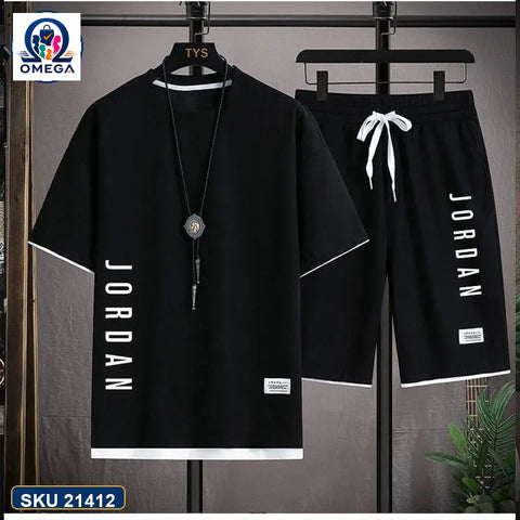 Mash T-Shirt and Shorts Combo Black Jordan Vertical Text product photo | OmegaBD