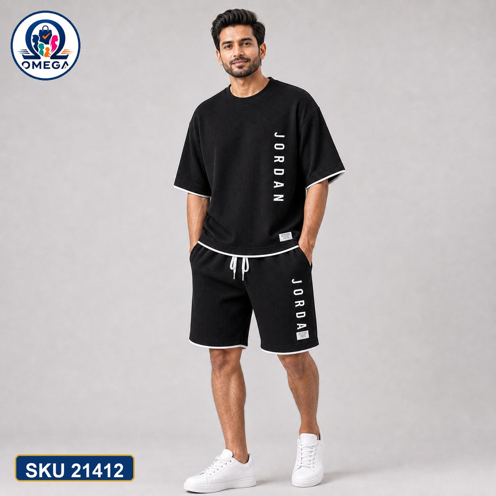 Mash T-Shirt and Shorts Combo Black Jordan Vertical Text Bangladeshi model preview | OmegaBD